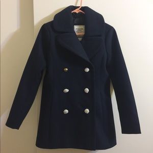 Abercrombie and Fitch Wool Peacoat - Navy Blue